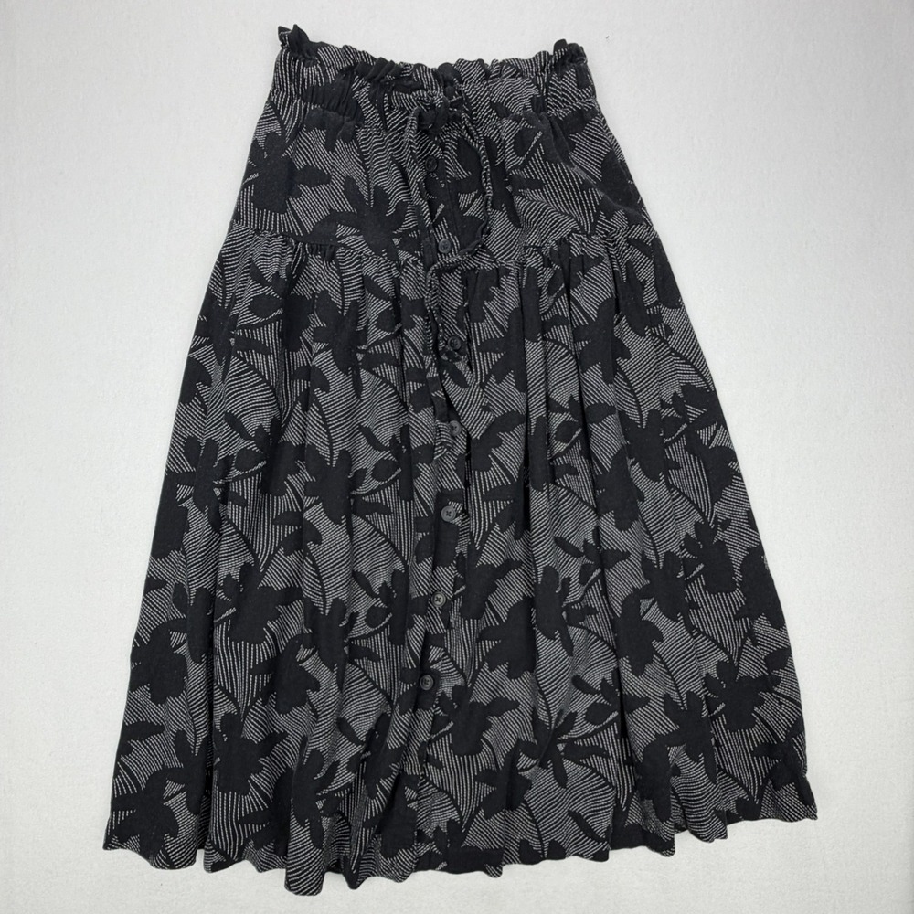 Universal Thread Black Abstract Floral Button Front Midi Skirt XS w/ Pockets